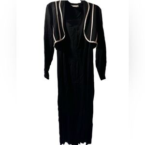 Just Choon Black 2 Piece Set Dress and Jacket with White Stripes and Split